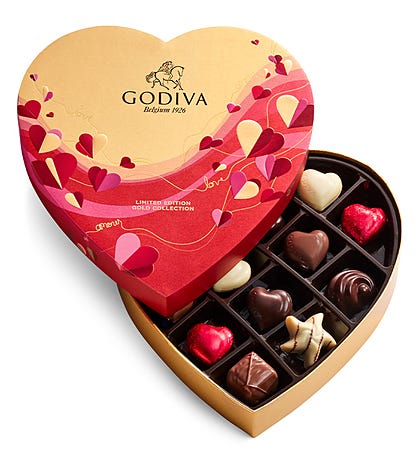 Godiva Heart Gift Box 14pc Asst Chocolates